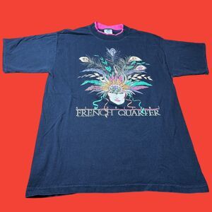 Vintage New Orleans French Quarter Mardi Gras Mask Layered Sleeve L T Shirt USA